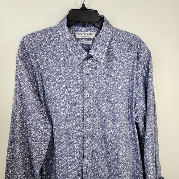 Nick Graham Everywhere Mens Shirt 2XL Blue Paisley Flip Cuff Modern Fit Stretch - Picture 3 of 11